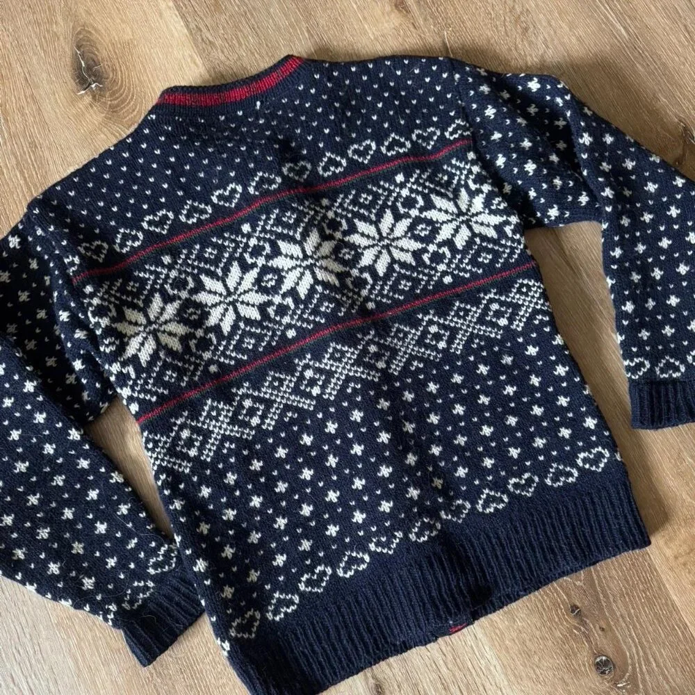Vintage 80s LL Bean Nordic‎ Cardigan Wool Sweater Mens Multicolor Size S
